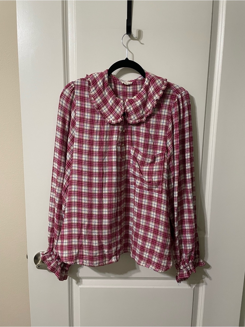 Pilcro Anthropologie Pink Plaid Ruffle Collar
Blouse XL